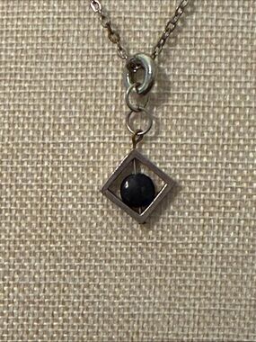 Soho Silver-Tone Diamond Frame Necklace with Black Stone